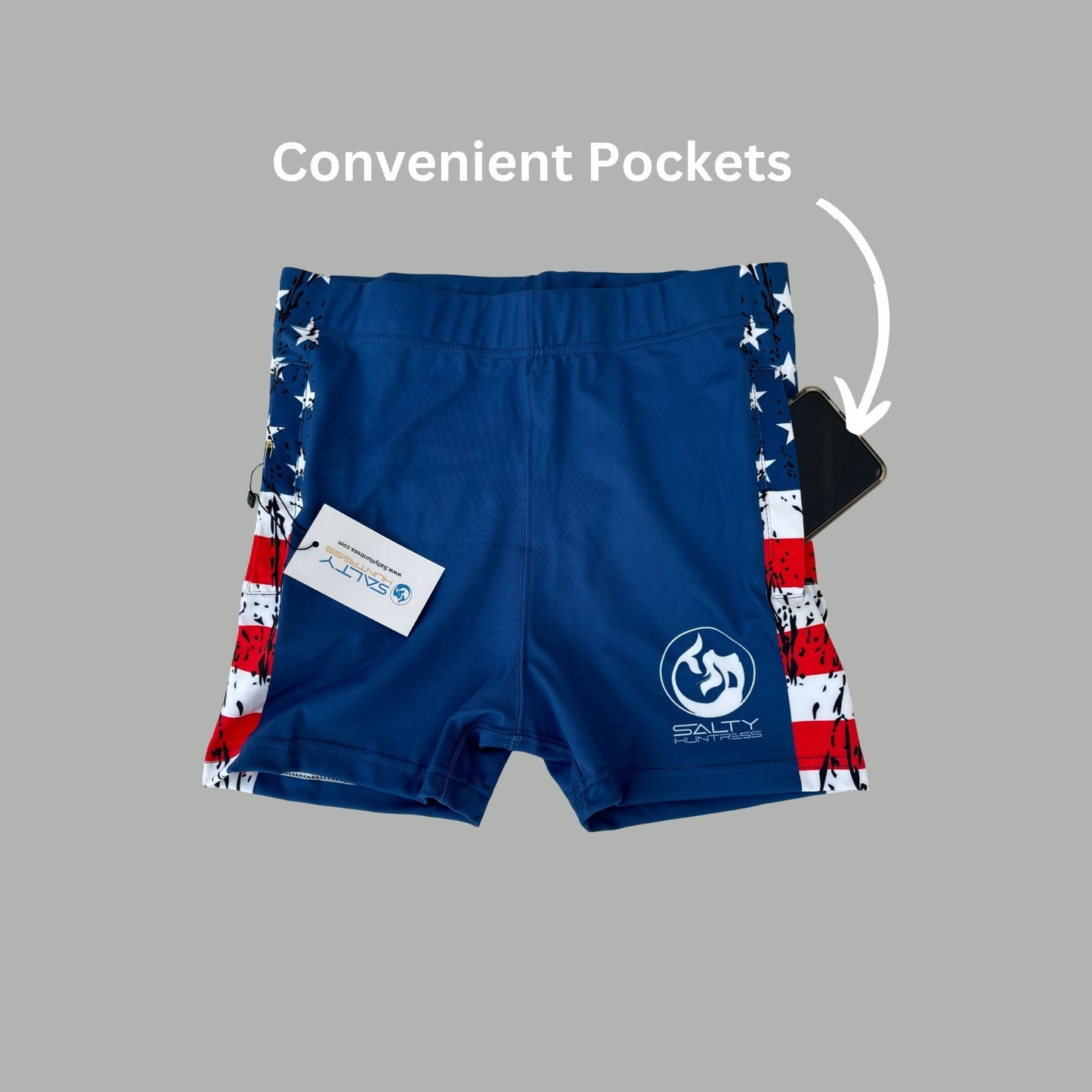 Women's Board Shorts - Freedom Blue with Zip Pockets