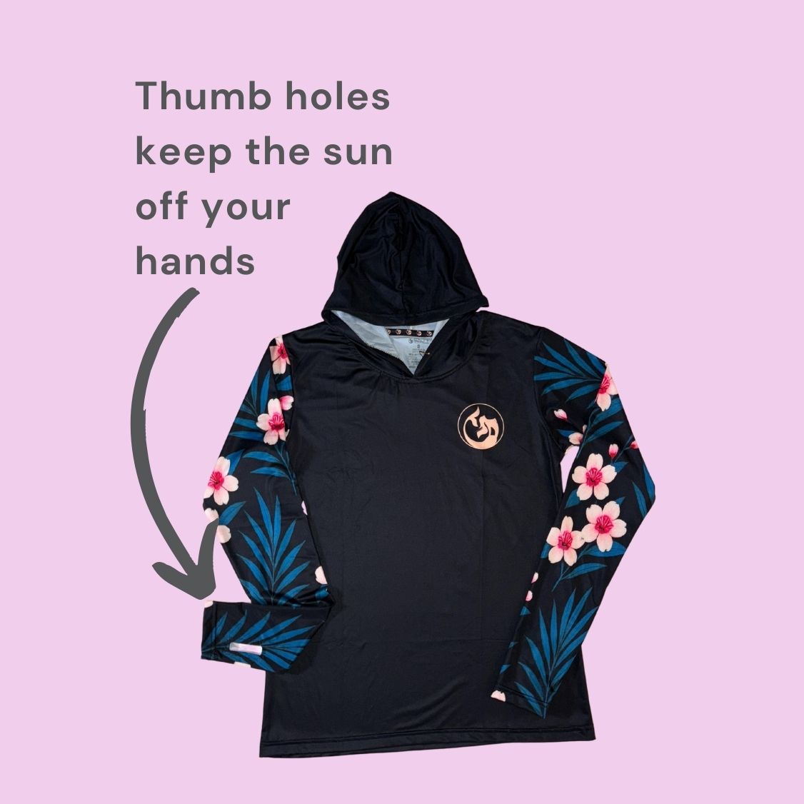 Women's Sun Shirt - Tropical Black with Hood/Thumbholes