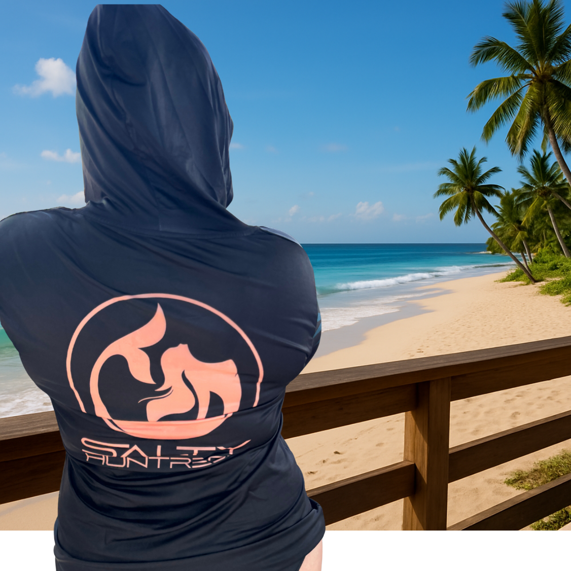 Women's Sun Shirt - Tropical Black with Hood/Thumbholes
