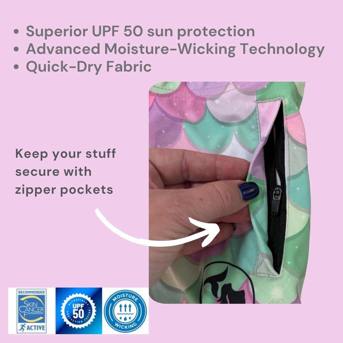 Kid's Board Shorts - Mermaid Pink with zipper pockets