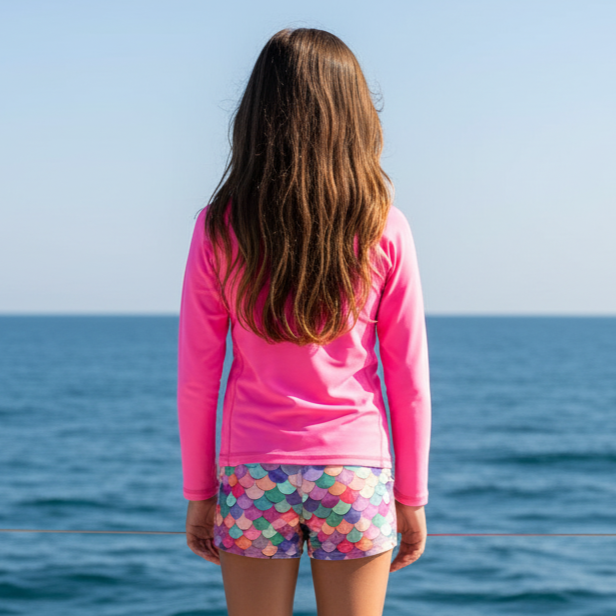 Kid's Board Shorts - Mermaid Pink with zipper pockets