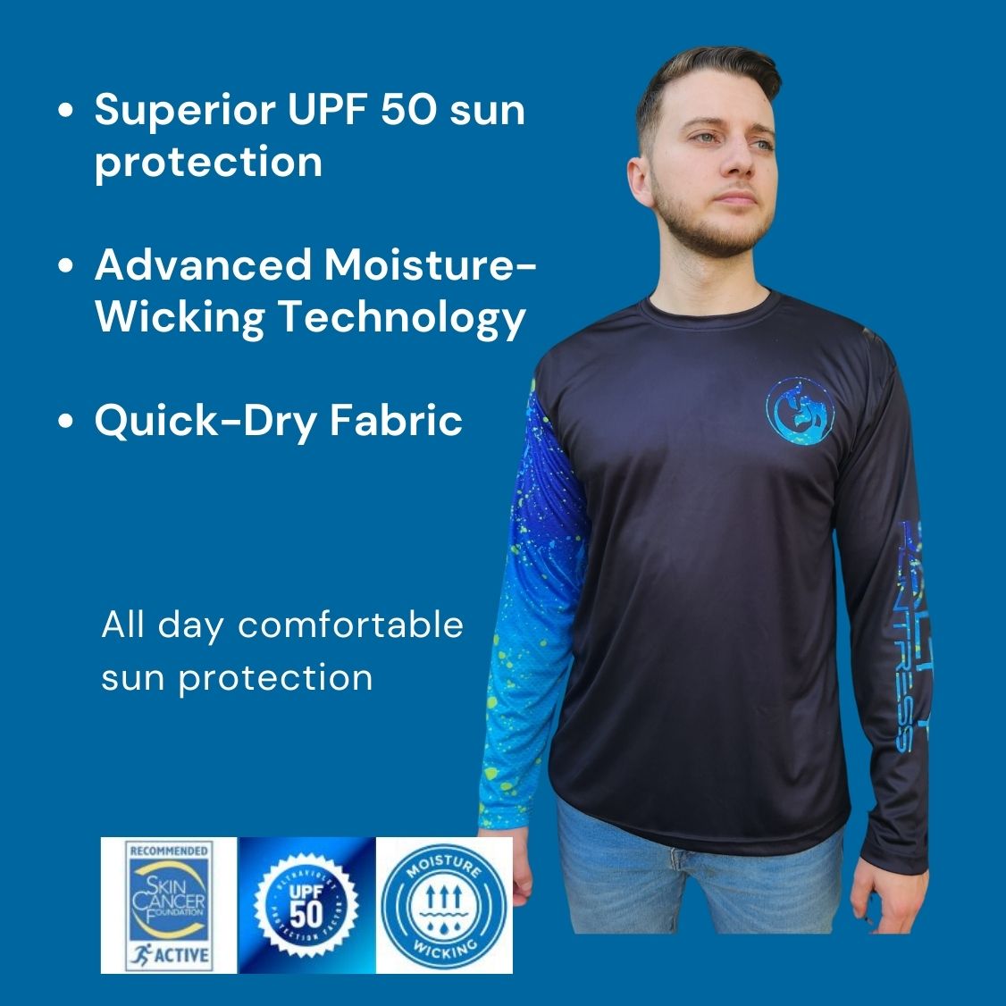 Men's/Unisex Sun Shirt - Tuna Sleeve on White
