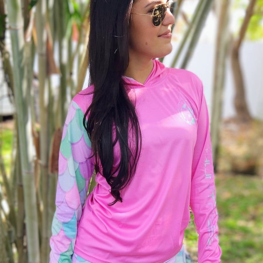 Women's Sun Shirt - Mermaid Pink with Hood/Thumbholes