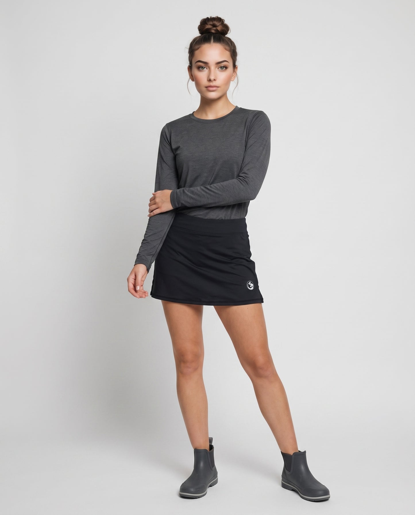 Women's Tennis Skirt with Built-In Shorts - Black Abyss