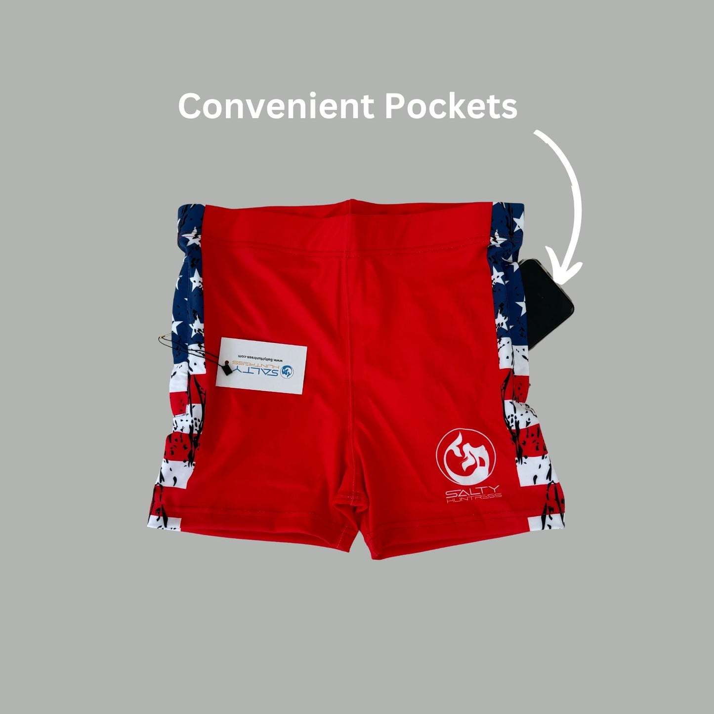 Women's Board Shorts - Freedom Red with Zip Pockets