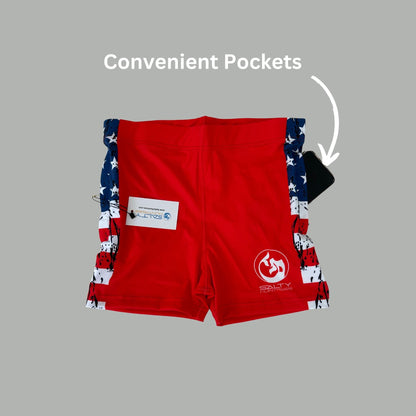 Women's Board Shorts - Freedom Red with Zip Pockets