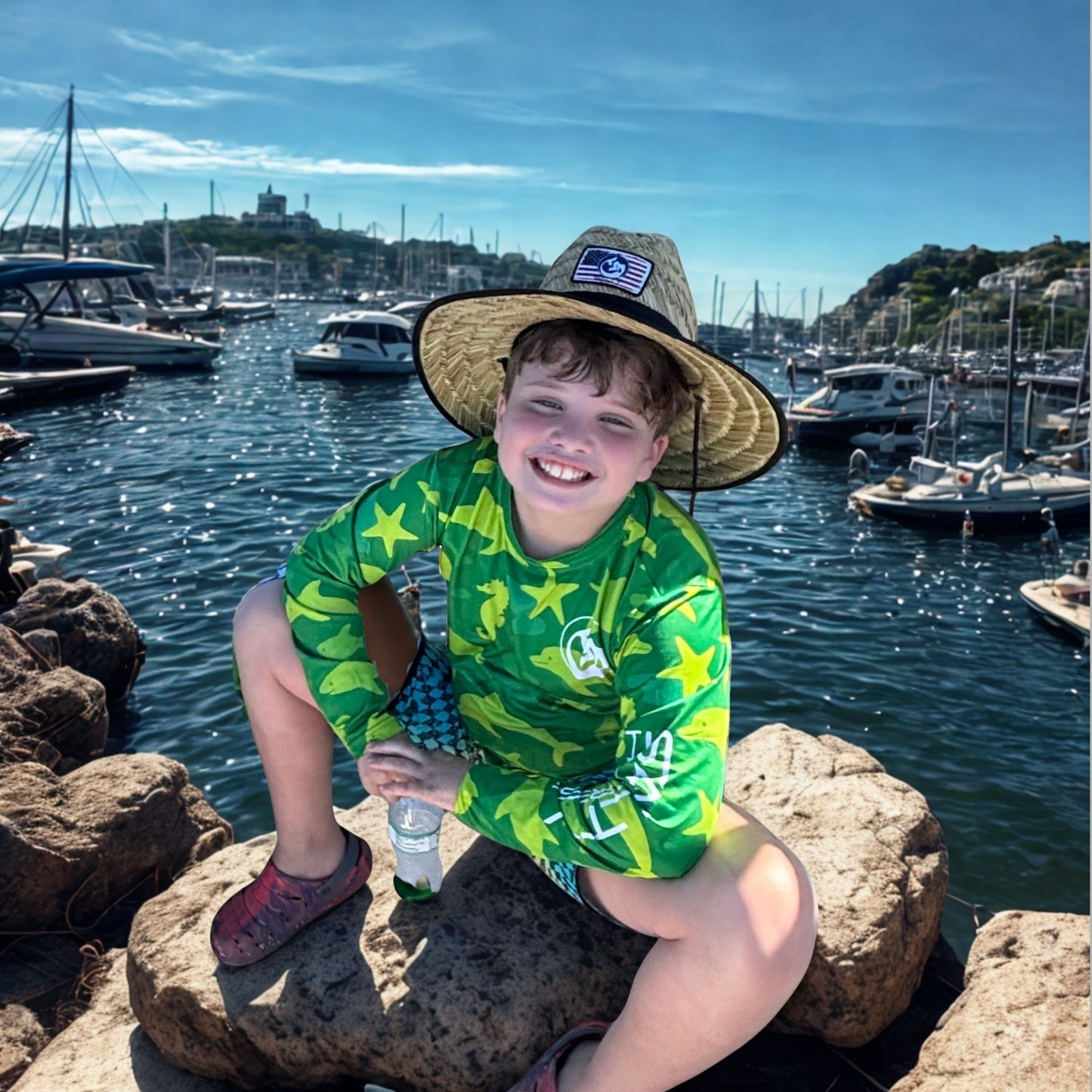 Kid's Sun Shirt - Sea Creatures Green