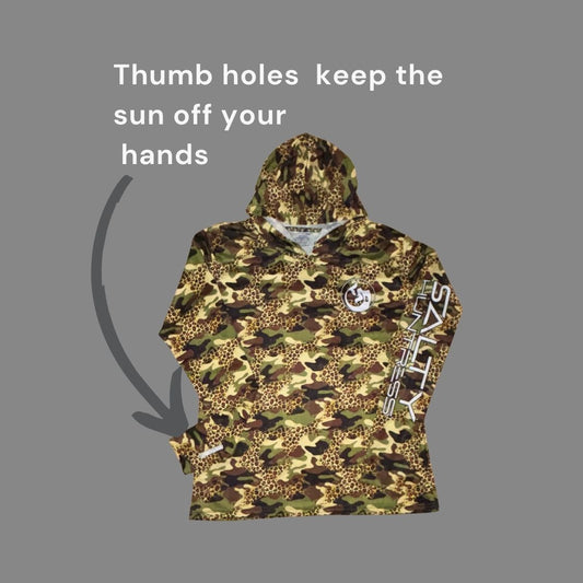 Women's Sun Shirt - Cheetah Camo Green with with Hood/Thumbholes