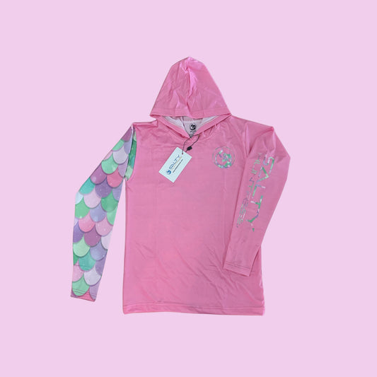 Kid's Sun Shirt - Mermaid Pink with Hood/Thumbholes