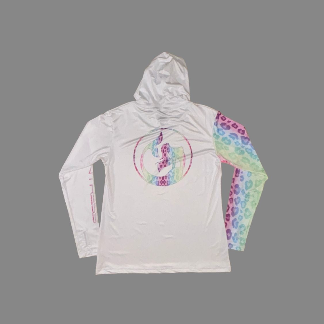 Women's Sun Shirt - Rainbow Leopard on White with Hood/Thumbholes