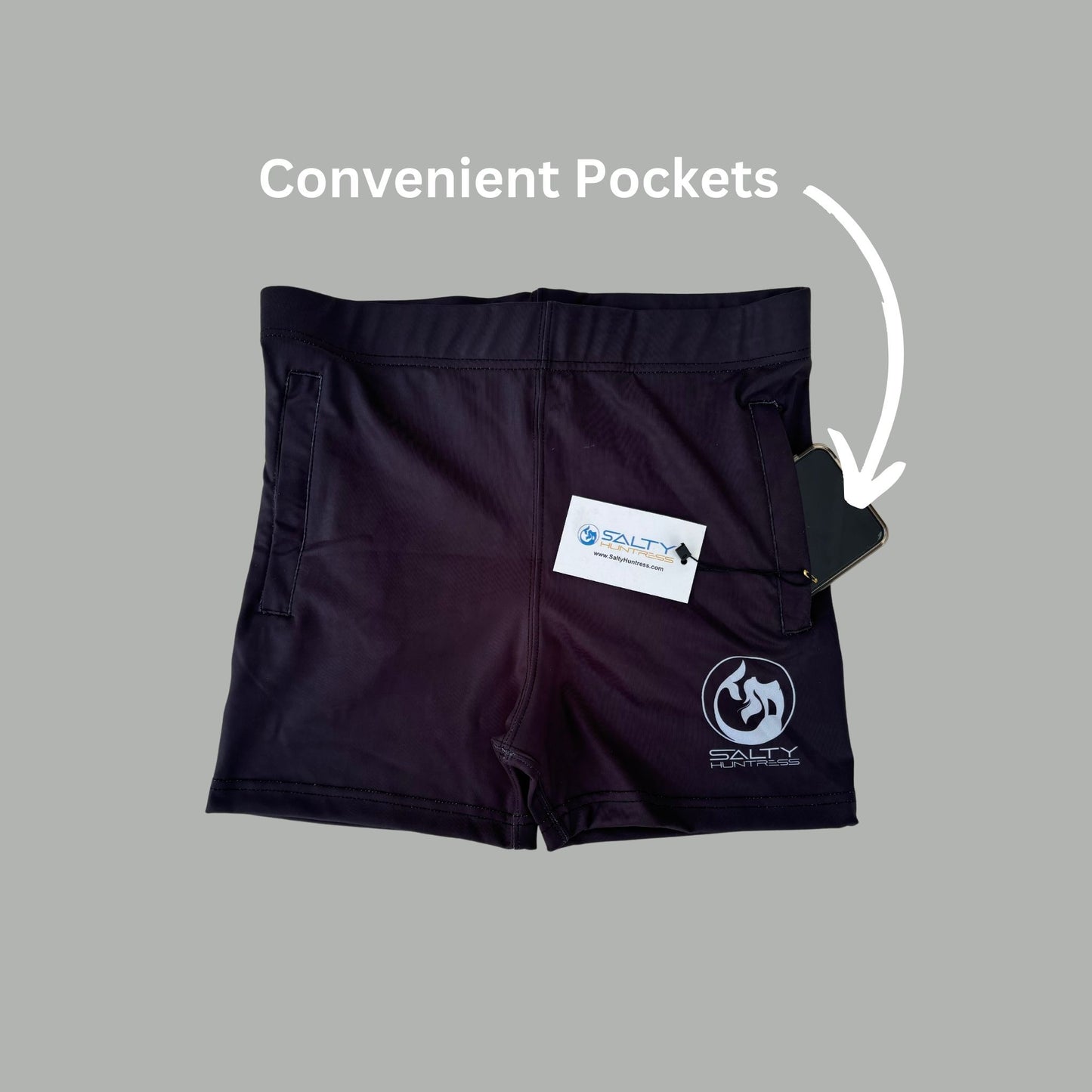Women's Board Shorts - Black with Zip Pockets