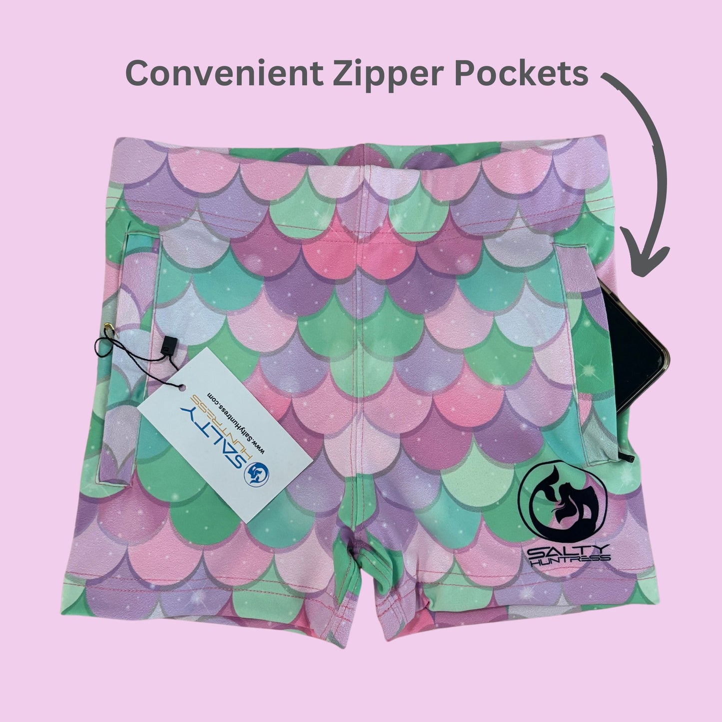 Mermaid - Youth Board Shorts - UPF 50, Quick-Dry Fabric, Zippered Pockets