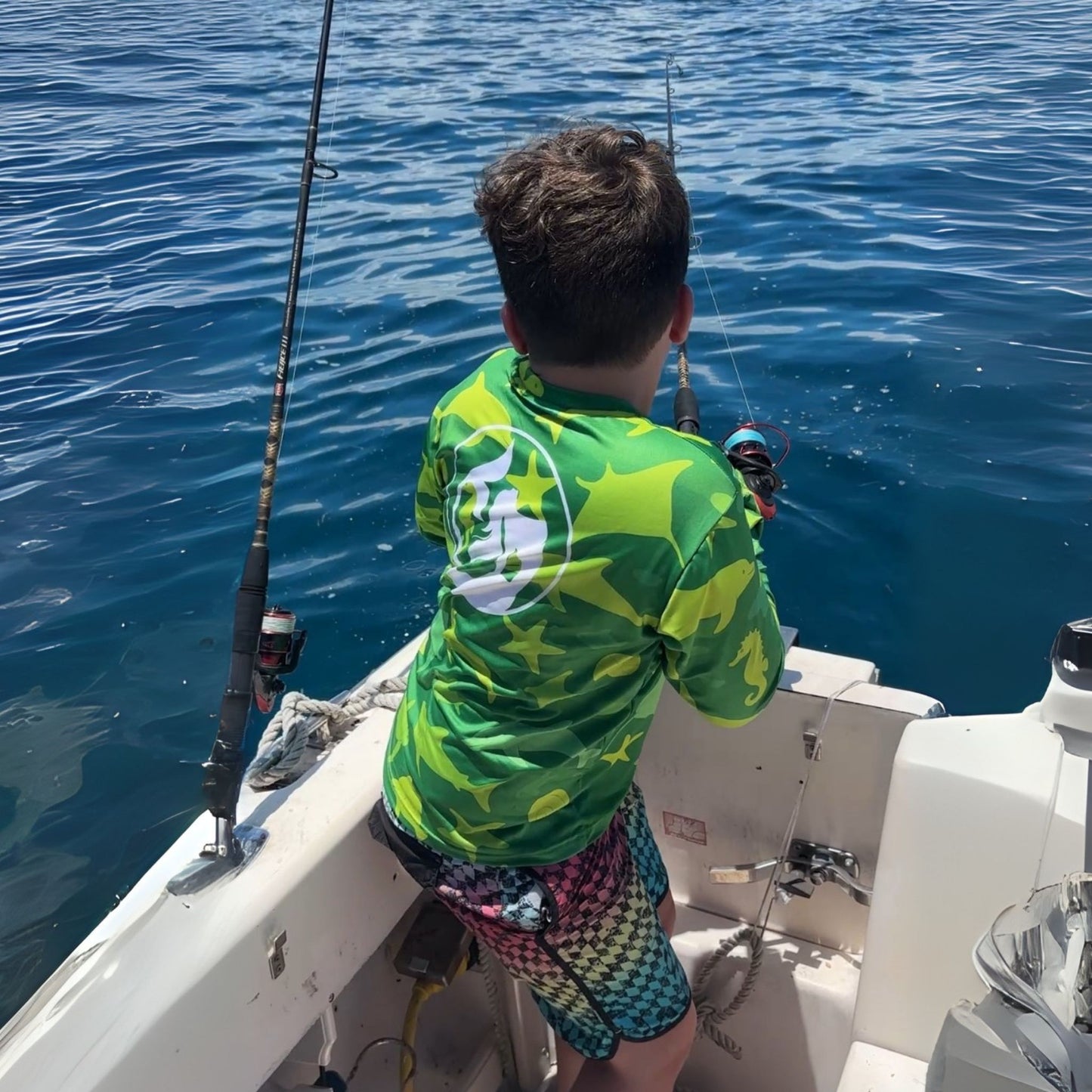 Kid's Sun Shirt - Sea Creatures Green