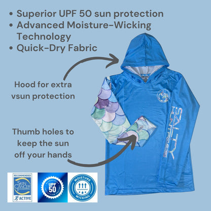 Kid's Sun Shirt - Mermaid Blue with Hood/Thumbholes