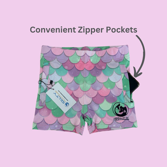 Kid's Board Shorts - Mermaid Pink with zipper pockets