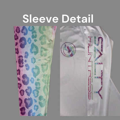 Women's Sun Shirt - Rainbow Leopard on White with Hood/Thumbholes