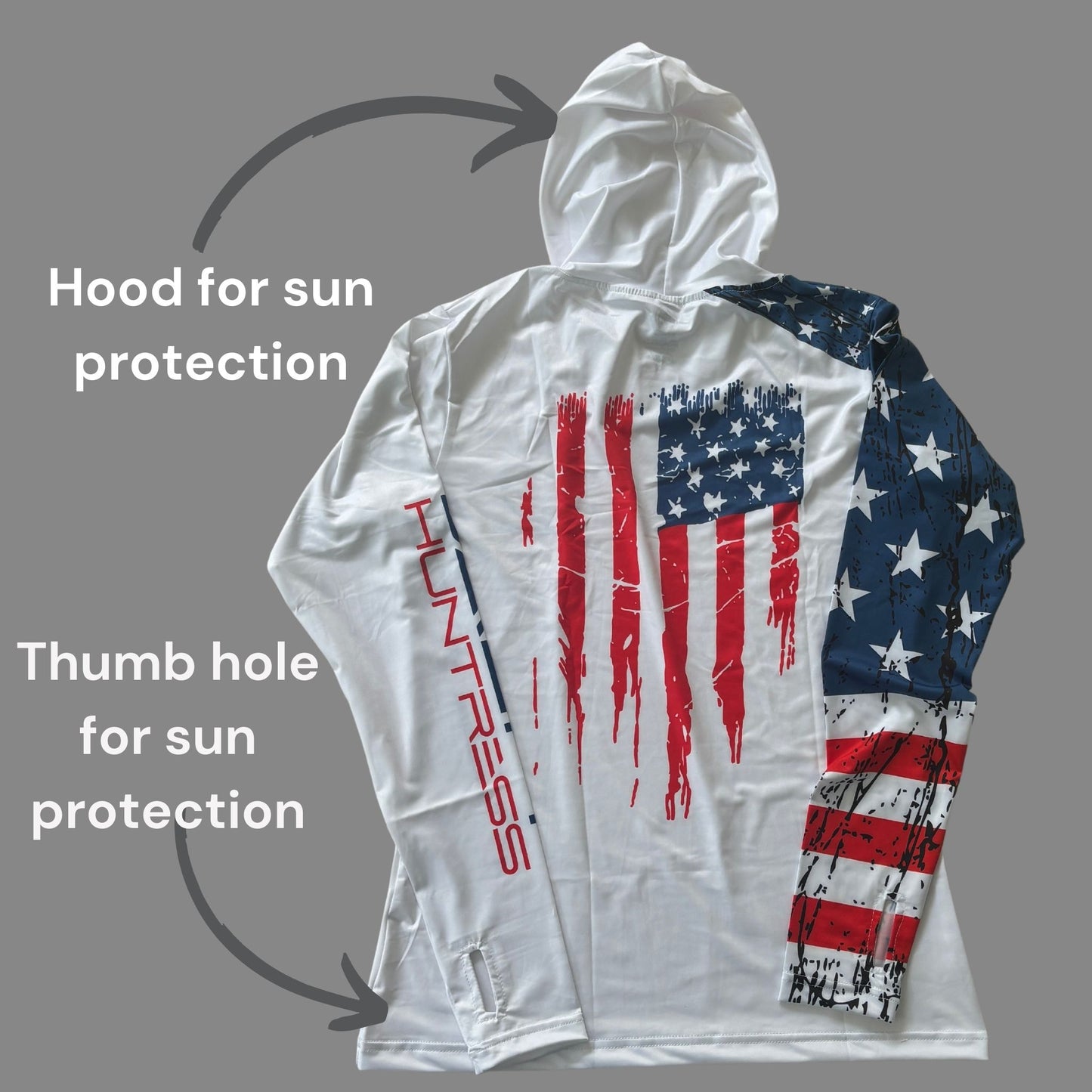 Men's/Unisex Sun Shirt - Freedom Flag with Hood/Thumbholes