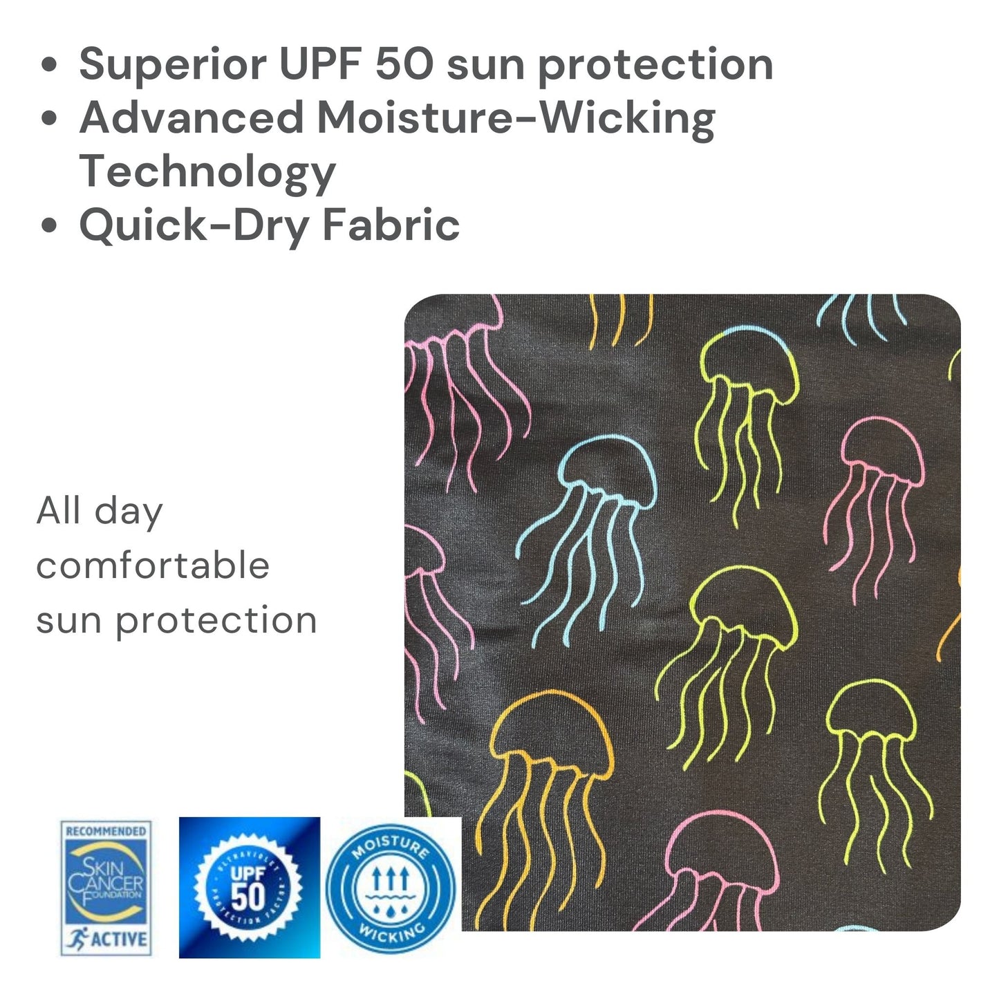 Kid's Sun Shirt - Jellyfish on Black with Hood/Thumbholes