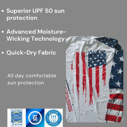 Men's/Unisex Sun Shirt - Freedom Flag with Hood/Thumbholes