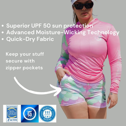 Women's Board Shorts - Mermaid Pink with Zip Pockets