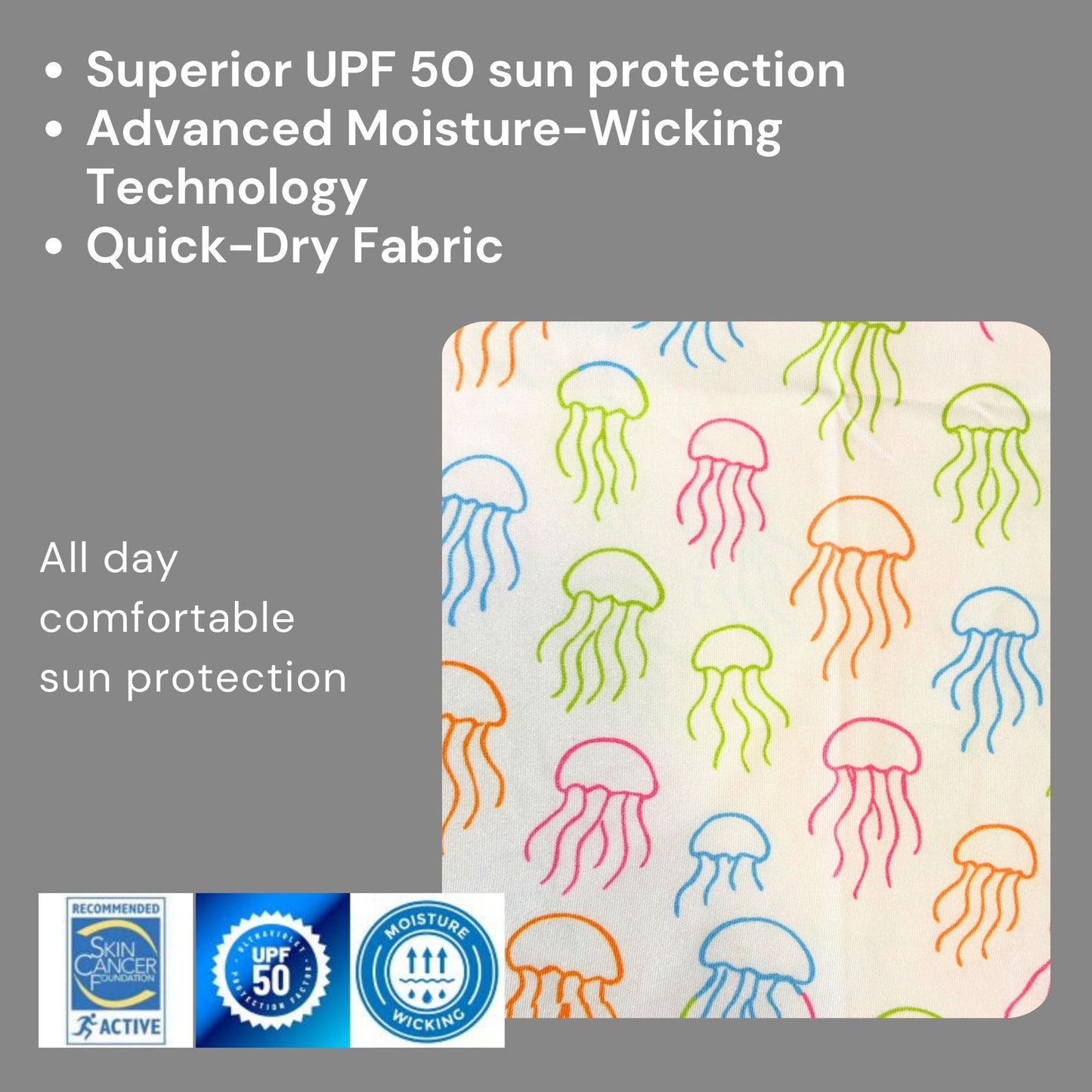 Kid's Sun Shirt - Jellyfish on White with Hood/Thumbholes