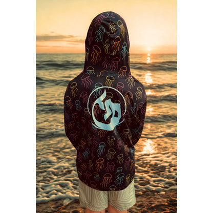 Kid's Sun Shirt - Jellyfish on Black with Hood/Thumbholes