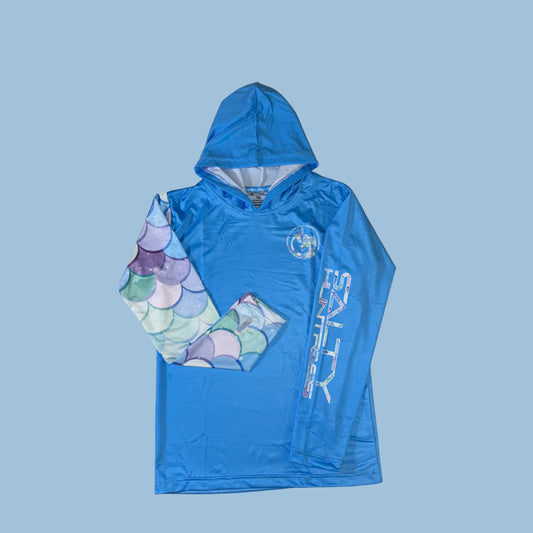 Kid's Sun Shirt - Mermaid Blue with Hood/Thumbholes