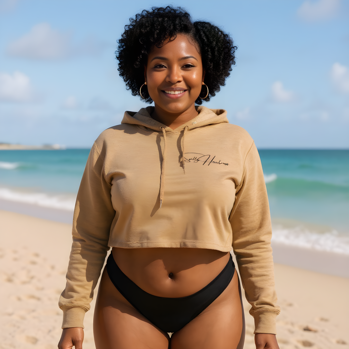 Women's Cropped Fleece Hoodie - Sand Dune
