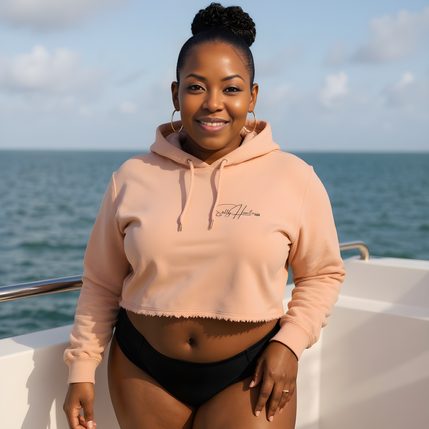 Women's Cropped Fleece Hoodie - Peach Blush