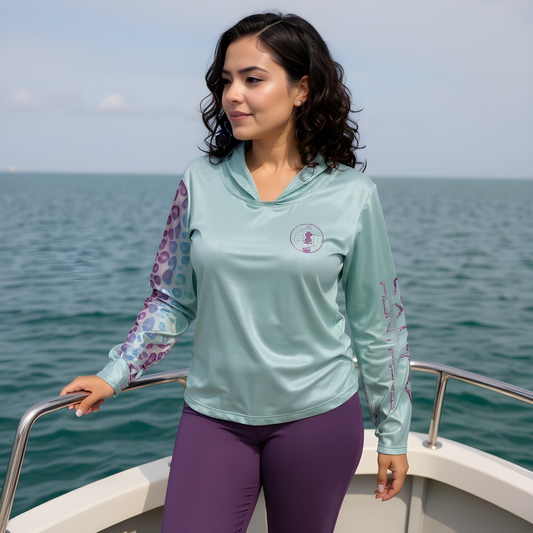 Women's Sun Shirt - Rainbow Leopard on Mint with Hood/Thumbholes