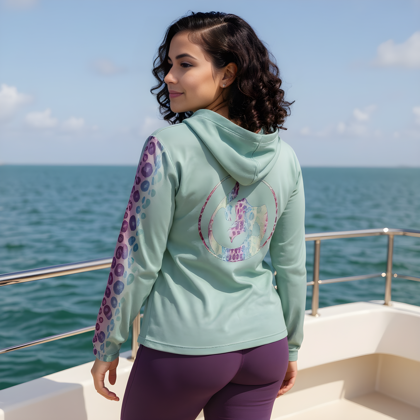 Women's Sun Shirt - Rainbow Leopard on Mint with Hood/Thumbholes