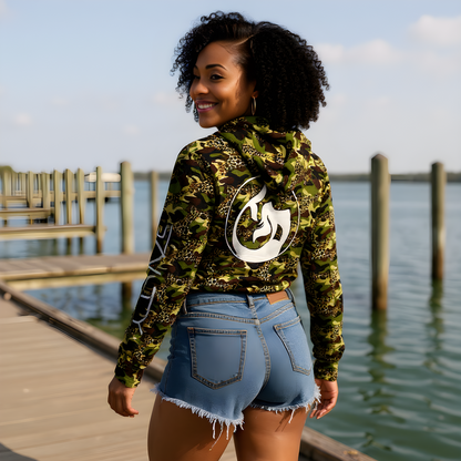 Women's Sun Shirt - Cheetah Camo Green with with Hood/Thumbholes