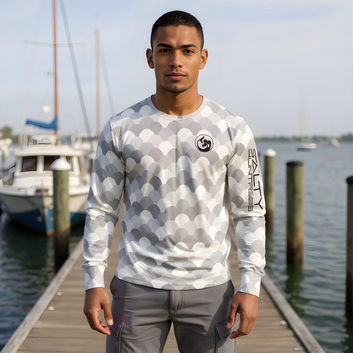Men's/Unisex Sun Shirt - Fish Scales (Grey/White)