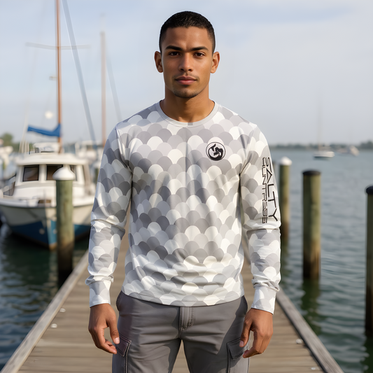 Men's/Unisex Sun Shirt - Fish Scales (Grey/White)