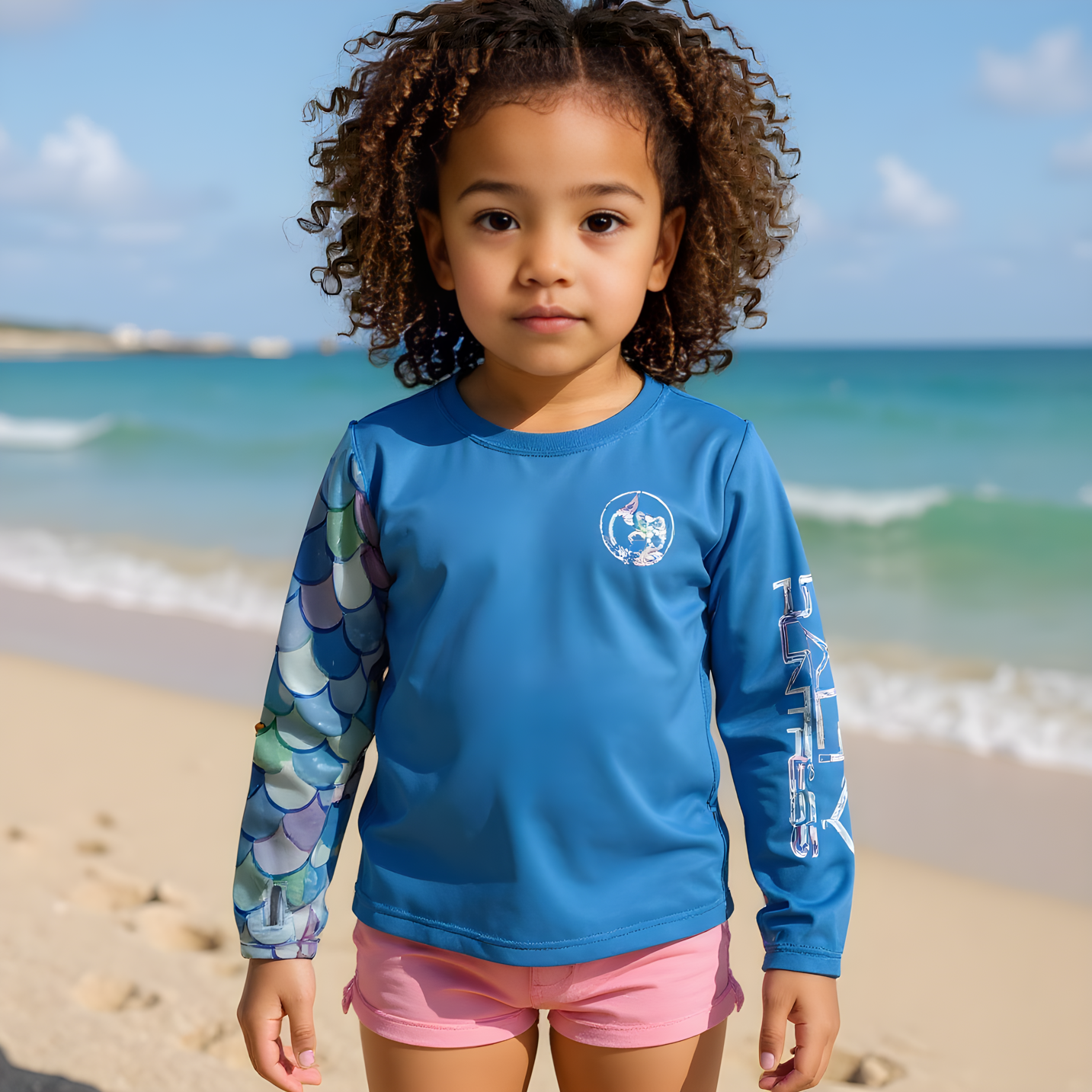 Kid's Sun Shirt - Mermaid Blue with Hood/Thumbholes