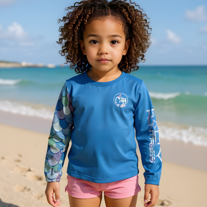 Kid's Sun Shirt - Mermaid Blue with Hood/Thumbholes