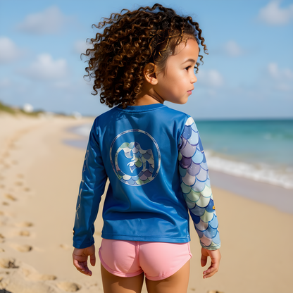 Kid's Sun Shirt - Mermaid Blue with Hood/Thumbholes