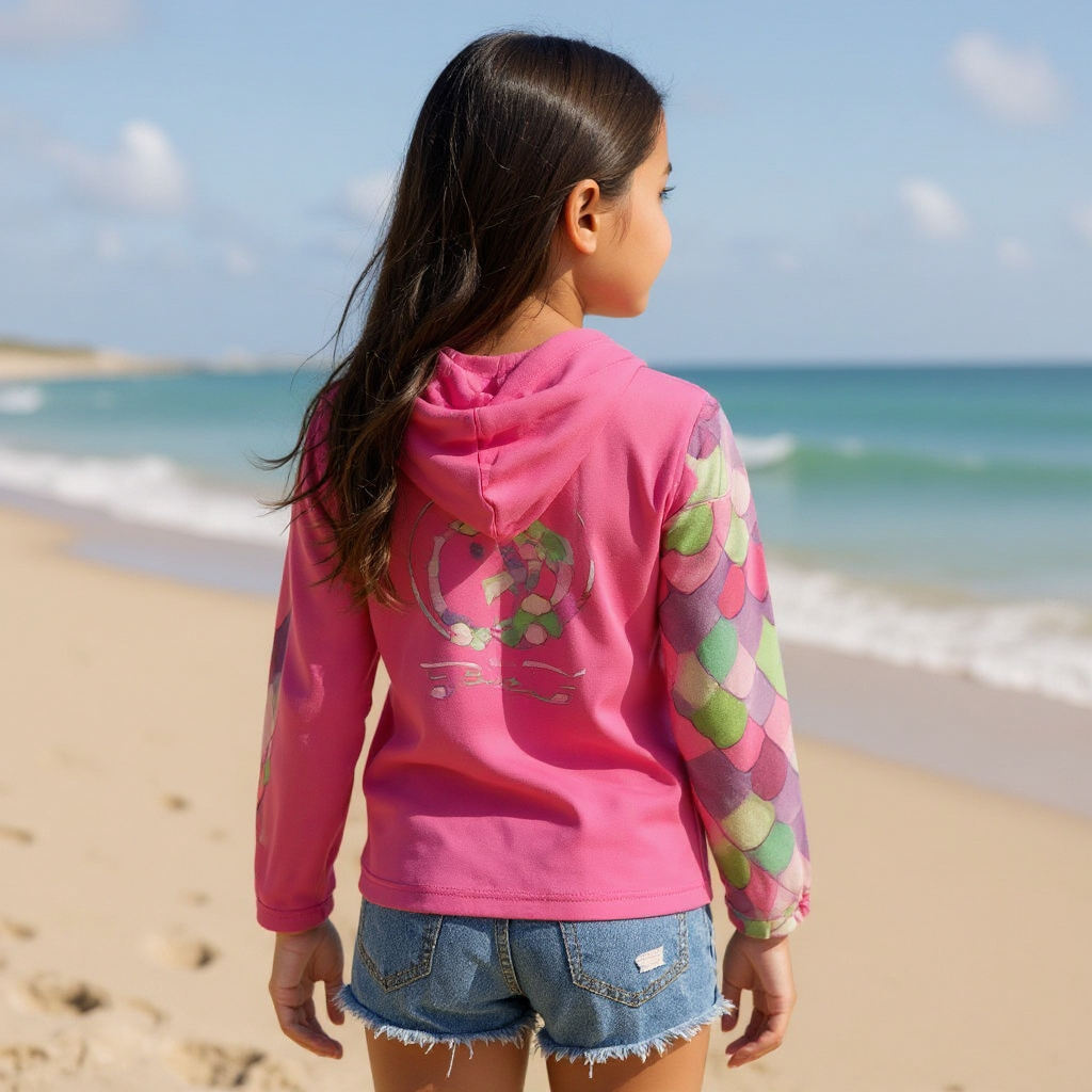 Kid's Sun Shirt - Mermaid Pink with Hood/Thumbholes