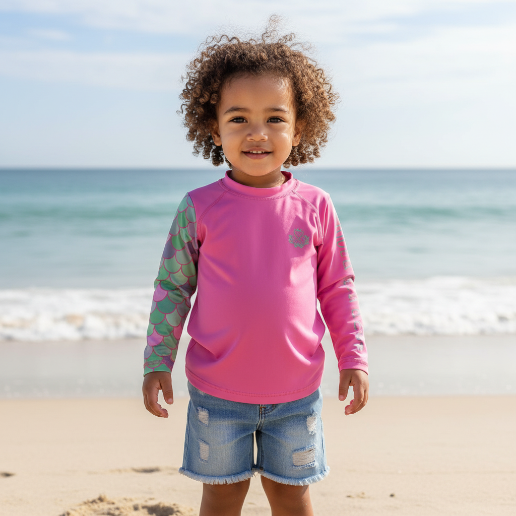 Kid's Sun Shirt - Mermaid Pink with Hood/Thumbholes