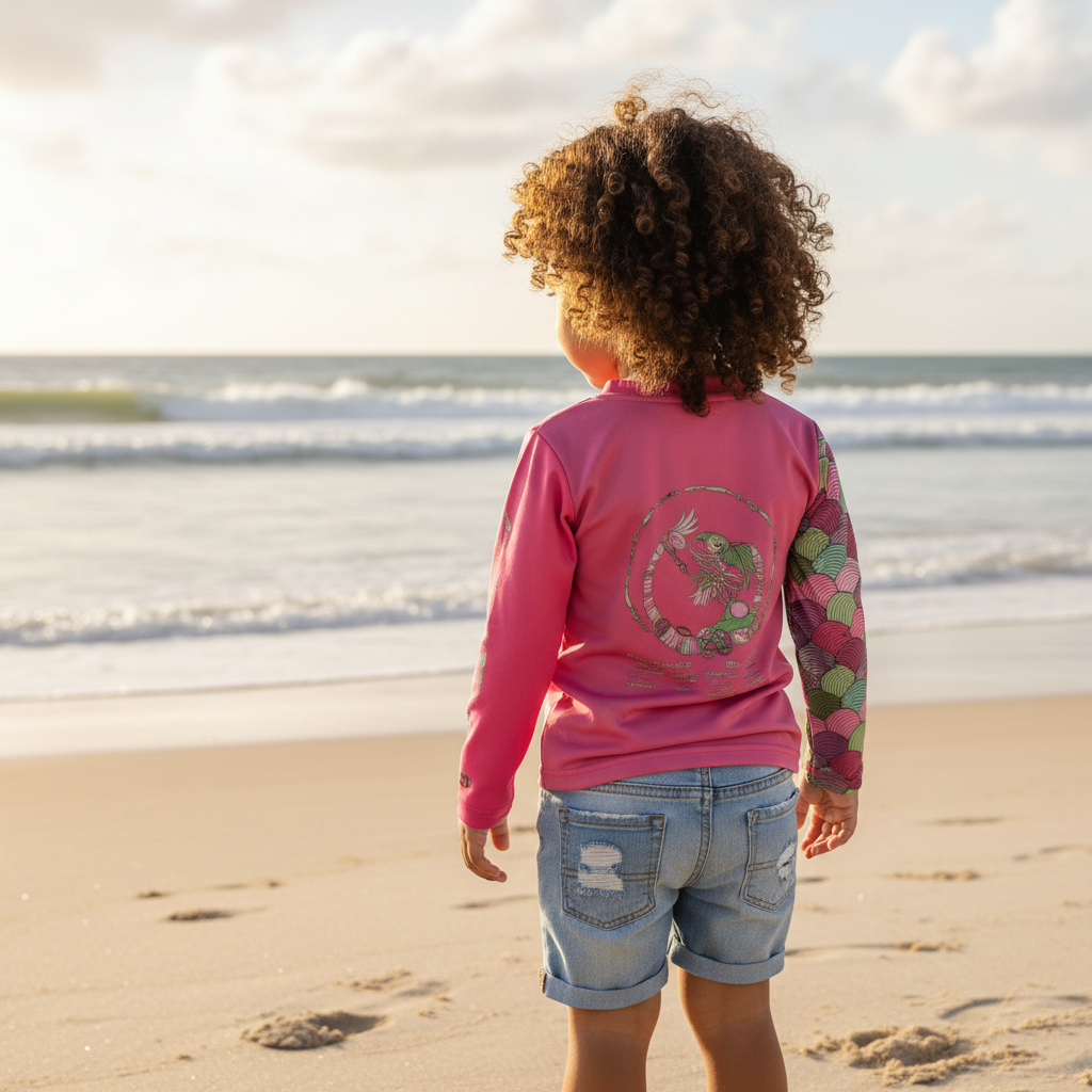 Kid's Sun Shirt - Mermaid Pink with Hood/Thumbholes