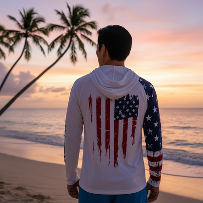Men's/Unisex Sun Shirt - Freedom Flag with Hood/Thumbholes