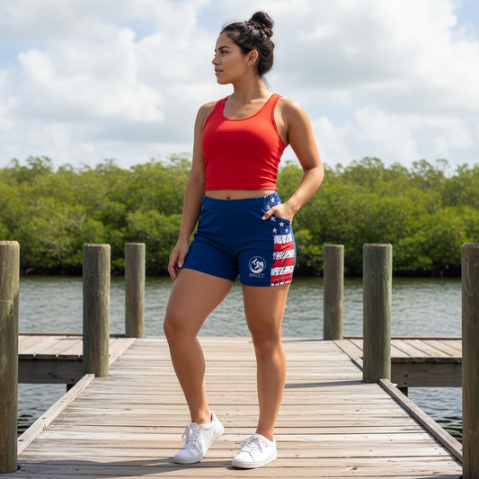 Women's Board Shorts - Freedom Blue with Zip Pockets
