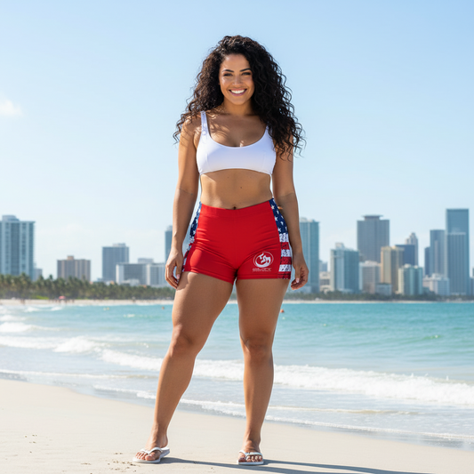 Women's Board Shorts - Freedom Red with Zip Pockets