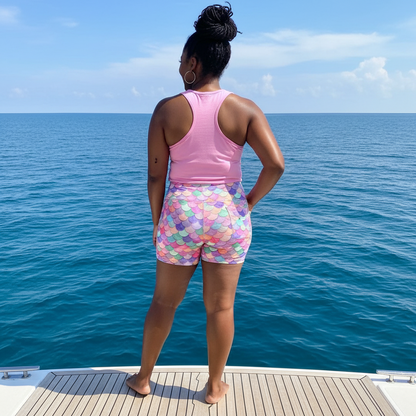 Women's High Waisted Shorts - Mermaid Pink