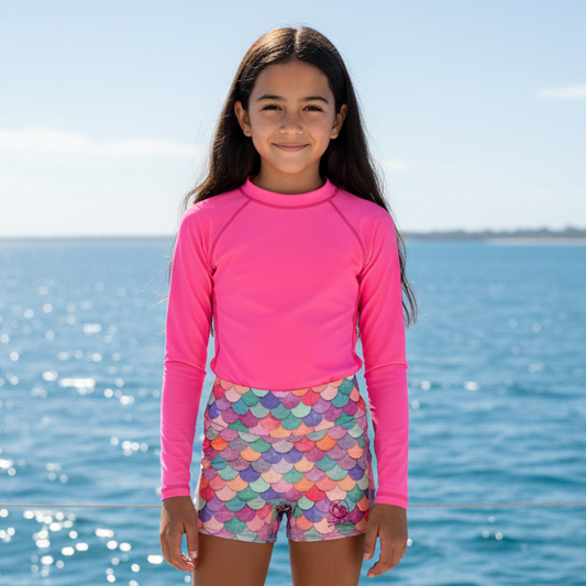 Kid's Board Shorts - Mermaid Pink with zipper pockets
