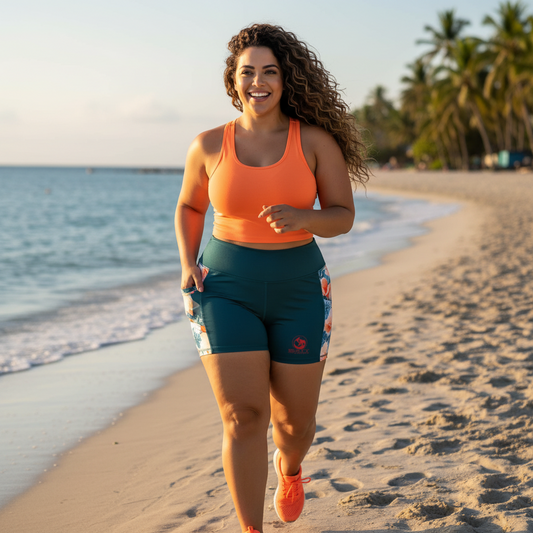 Women's High Waisted Shorts - Tropical Green