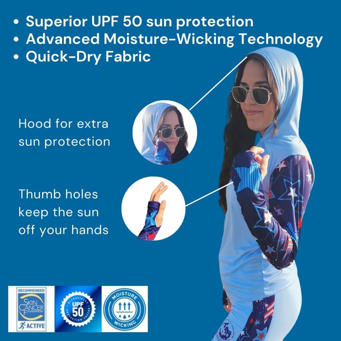 White Tuna - Ladies Sun Protection Shirt - UPF 50, Quick-Dry Fabric, Hood, Thumb Hole