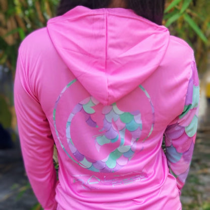 Pink Mermaid - Ladies Sun Protection Shirt - UPF 50, Quick-Dry Fabric, Hood, Thumb Hole