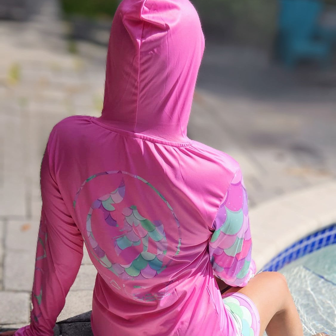 Pink Mermaid - Ladies Sun Protection Shirt - UPF 50, Quick-Dry Fabric, Hood, Thumb Hole