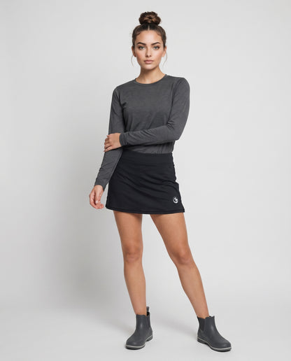 Women's Tennis Skirt with Built-In Shorts - Black Abyss